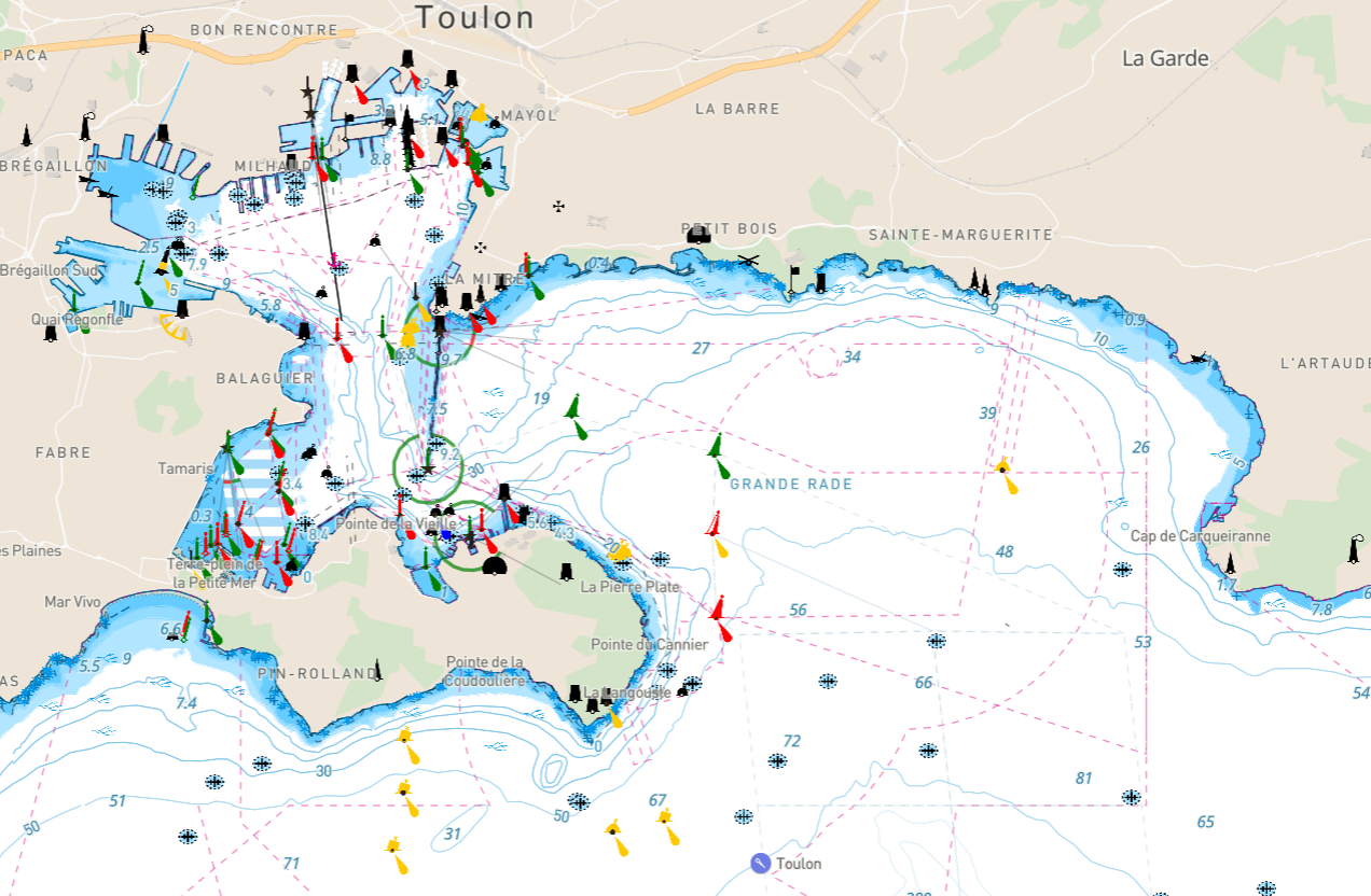 Online C-MAP chart: extract Toulon (France)