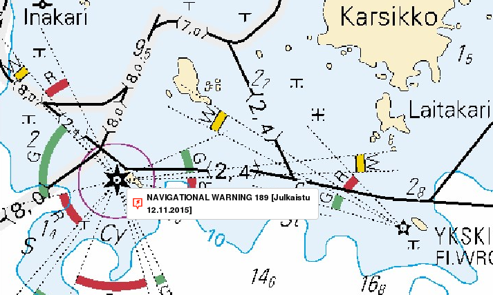 Map with navigational warning, Kemi approach, Bay of Bothnia (FTA/Finland)