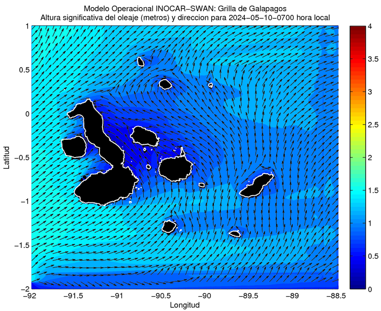 Map of Galapagos islands with wave forecast for tomorrow