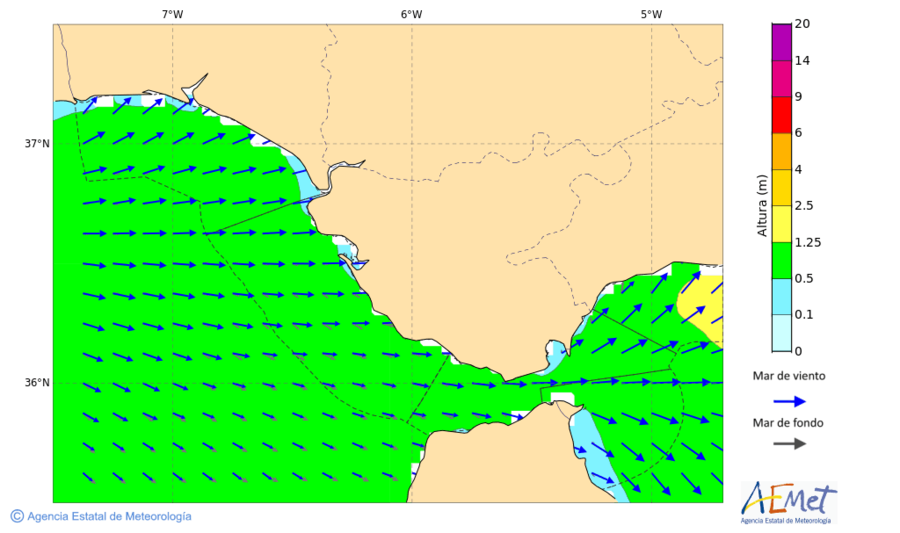 Strait of Gibraltar, West: 24hr significant wave forecast charts