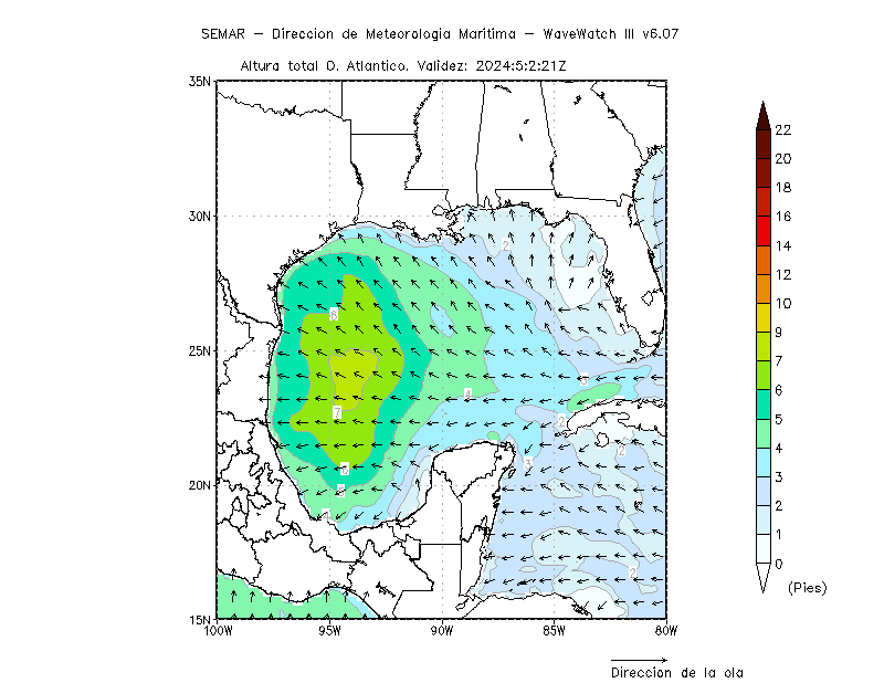 Wave map at H+24 for Mexico: Pacific Ocean
