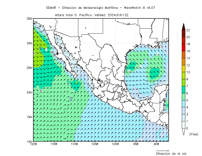 Wave map at H+24 for Mexico: Atlantic Ocean