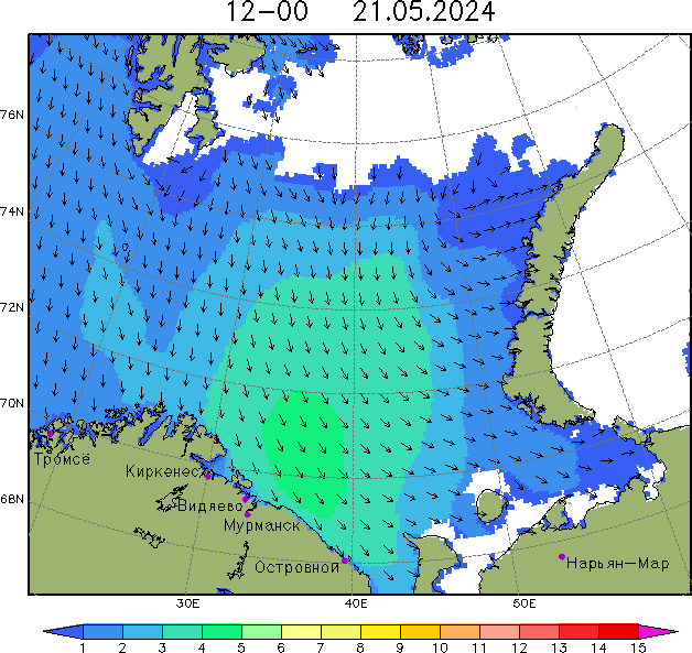 Wave forecast map for the Barrents Sea