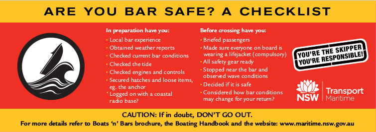 Sticker: Are you bar safe ? A check list (NWS, Australia)